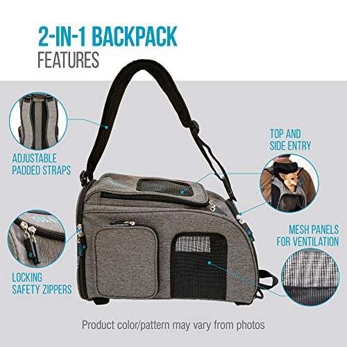 Sherpa 2-in-1 Backpack Travel Pet Carrier, Airline Approved & Guaranteed On Board - Gray, Medium - size: 17.0"L x 10.5"W x 11.0"H, style: Duffel Pet Backpack