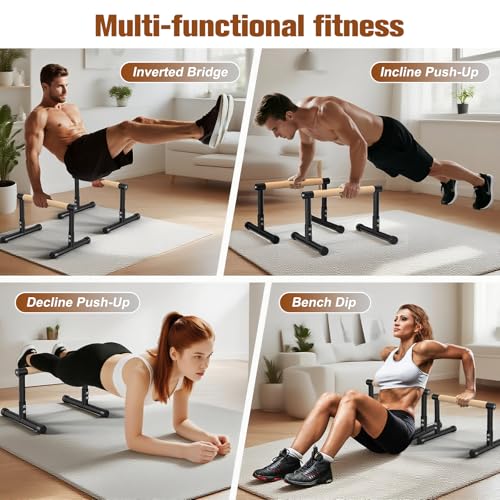 RELIFE REBUILD YOUR LIFE Dip Station Functional Heavy Duty Dip Stands Fitness Workout Dip bar Station Stabilizer Parallette Push Up Stand - color: Black-04