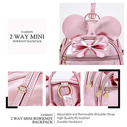 KL928 Girls Mini Backpack Bowknot Polka Dot Cute Small Daypacks Convertible Shoulder Bag Purse for Women - color: Fluorescent Pink