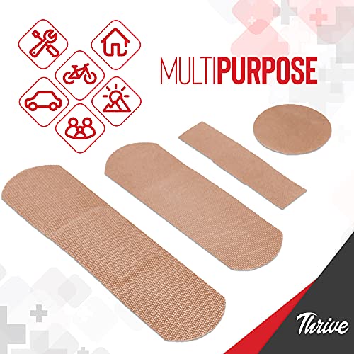 Thrive Fabric Adhesive Bandages Variety Pack - Zipper Pouch for Travel First Aid Kit - Waterproof & Latex-Free for Camping First Aid Kit - Multi-Size Strips for Medkit - Pack of 305, Red - style: 305 Bandages