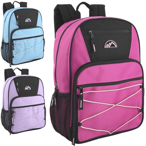 Trail maker 24 Pack Multipocket 17 Inch Bungee Cord Sport Backpacks for Travel, Commute - color: (24 Pack) Pastel Colors