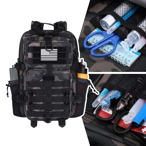 Hannibal Tactical 30L MOLLE Assault Pack, Tactical Backpack Military Army Camping Rucksack with Bottle Holder, 3-Day Pack, Black Camo - color: Black Camo, size: 30L