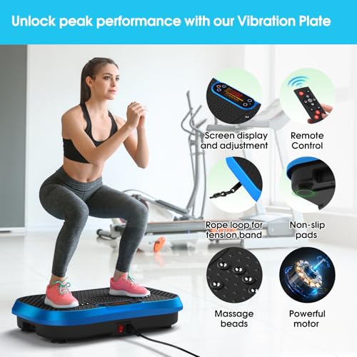 SoftGym Waver Vibration Plate Exercise Machine for Lymphatic Drainage Weight Loss,120 Speed Levels Vibrating Platform with Resistance Bands,Full-Body Workout Equipment for Muscle Activation - style: Slim- Royal Blue