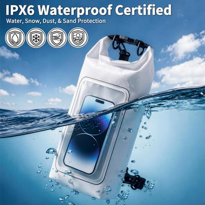 Waterproof Dry Bag 2L, IPX8 Roll Top Waterproof Belt Bag with Clear Phone Window, Phone Pouch Water Protector, Boat & Kayak Accessories, Essentials for Cruise Camp Swim Beach Fish Travel (White) - color: White dry bag 2L