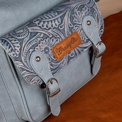 Montana West Wrangler Backpack Purse for Women Men Western Backpack Floral Tooled Travel Bags - color: Carve Jean
