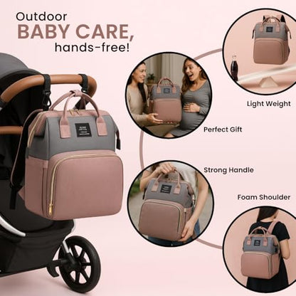 Multifunctional Baby Diaper Bag Backpack with Changing Station Baby Bag for Moms, Dads, Shower Gifts for Newborn Essentials - color: Diaper Bag Pink