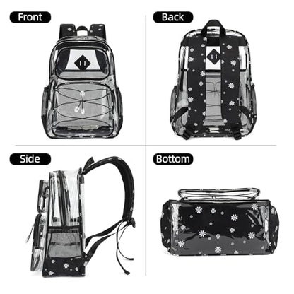 Clear Backpacks for Girls Women, Heavy Duty PVC Transparent Back Pack See Through Boys Kids Clear Bookbags for School Daisy Black - color: Daisy Black