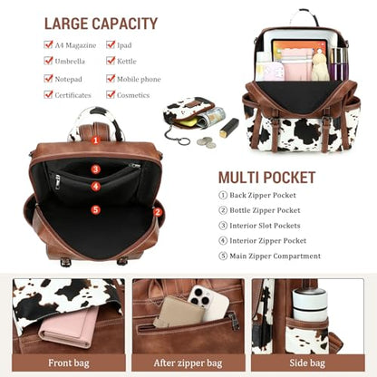 AGLOD Backpack Purse for Women PU Leather Back Packs Designer Ladies Shoulder Bag Fashion Faux Work Travel Handbags - color: Cow Brown