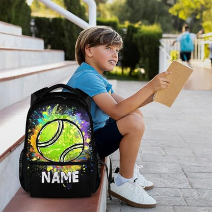 Boys School Backpack Personalized Kids Tennis Backpacks Bookbag Back to School Supplies, 17 Inches Custom Name Cool Sport Back Pack for Travel Camping Casual (Black) - color: Color 5-1