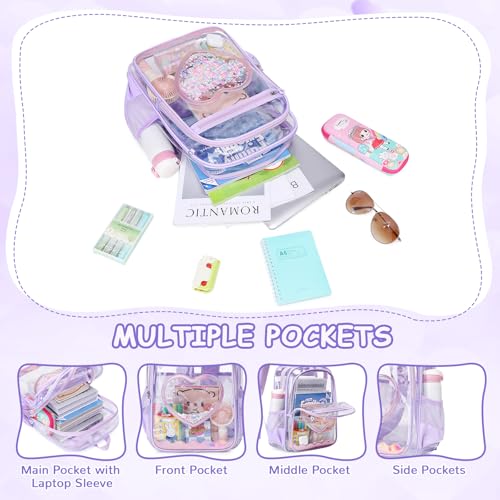 Clear Backpack, Heavy Duty Thick TPU Clear Bookbag, Transparent Bookbag Stadium Events, See Through Large Ergonomic Backpack for School Kids Girls Women Travel Security College Concert, Purple - color: Purple