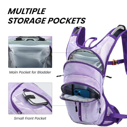 Nepest Hydration Pack Backpack for Women & Men, Lightweight Water Backpack with 2L Water Bladder for Hiking Cycling Running Biking - color: Holographic - Purple