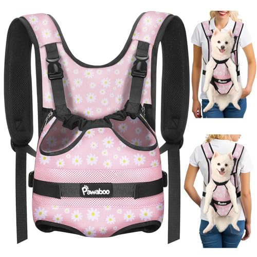 Pawaboo Pet Dog Front Carrier Backpacks, Legs Out Pet Carrier Backpack, Adjustable Easy-fit Dog Chest Carriers for Small Medium Dogs Hands Free for Travel Hiking Cycling Camping, L, Pink Daisy - color: AA-Pink Daisy, style: Large (Pack of 1)