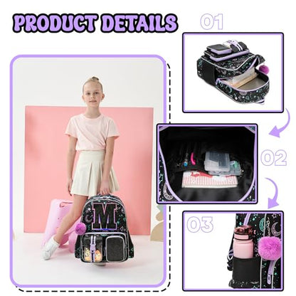HTgroce Backpacks for Girls School Bag Kids Black Bookbag for Elementary Students Kids Backpack with Lunch Box and Pencil Case - color: Black, style: M