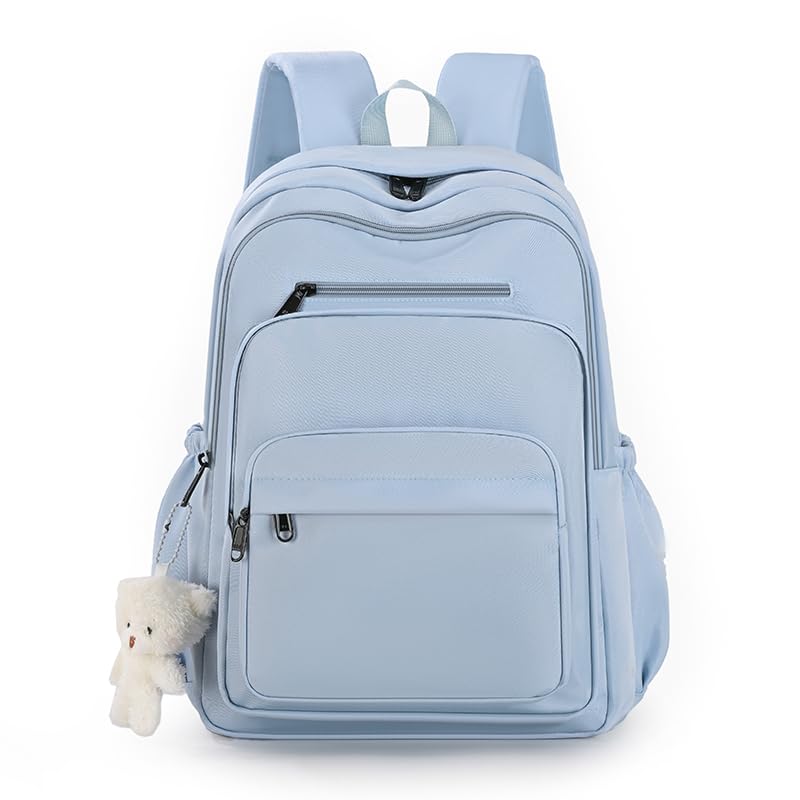JARKJARD Cute School Backpack for Kids Teen Girls Aesthetic Lightweight Large Capacity Bookbag College Students School Bag Casual Travel Solid Color Daypack（Blue） - color: Blue