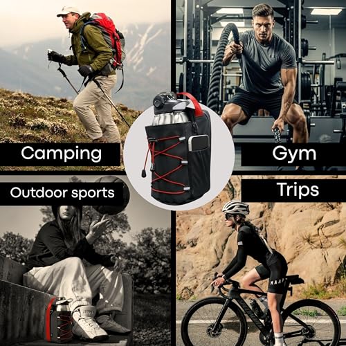 369 Water Bottle Holder with Strap, Magnetic Gym Bag Bottle Carrier Holder with Phone Pockets & Shoulder Strap, Magnetic Water Bottle Holder Gym Accessories, 25oz/40oz/64oz Bottle Pouch Holder