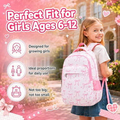 LEDAOU Girls Boys Backpack with Lunch Box, 3-Piece School Bookbag Set - color: Pink Bow
