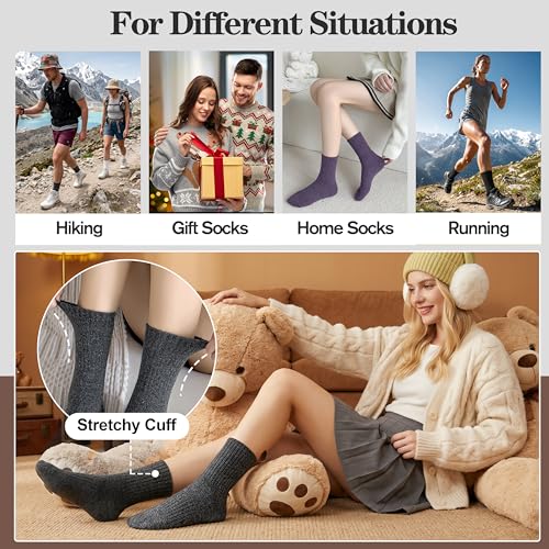 MOGGEI 5 Pairs Womens Merino Wool Socks Hiking Warm Winter Thick Thermal Crew Cozy Cabin Ladies Gift Comfy Boot Work Socks - color: Solid Color B