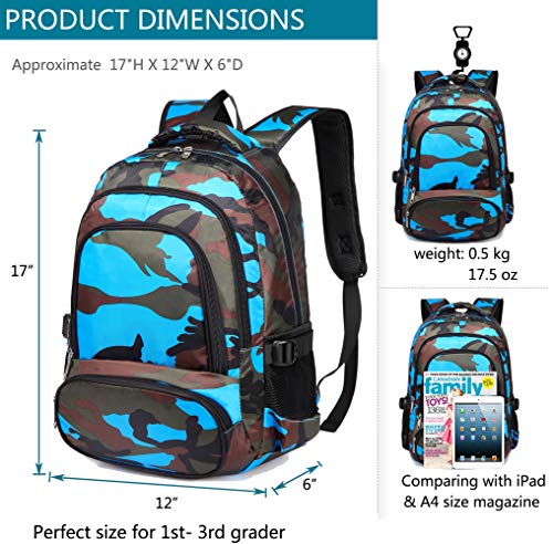 BLUEFAIRY Kids Backpacks for Boys Girls 17 Inch Elementary Primary Middle School Bookbags with Laptop Compartment Back to School Bags for Childs Age 6-8 Mochilas Escolares para Niños Niñas Camo Blue - color: Black/Blue