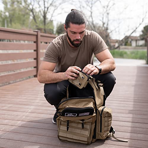 Tan Dad Diaper Bag - Molle-Style Military Diaper Backpack Made of Rugged 900D Waterproof Polyester with Wider Extra-Long Straps, Pouch for Dirty Diapers, Baby Wipes Dispenser & Insulated Pockets - color: Tan
