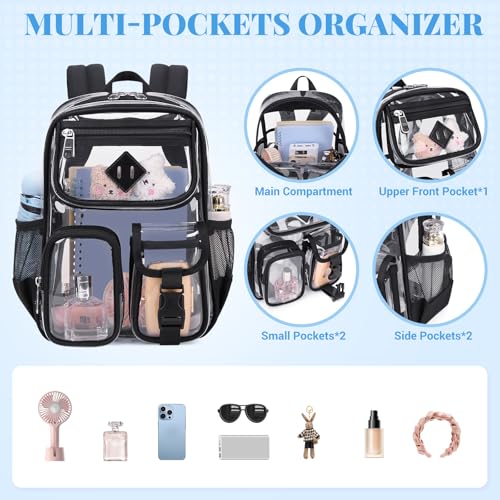 PIG PIG GIRL Mini Clear Backpack for Stadium Events, Small Clear Bag for Child for Festival Concert,Black(Not Fits School) - color: Mini-black