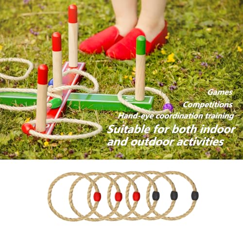 6 Pack Sisal Rope Ring Toss Game Replacement Parts for Adults and Kids, Outdoor Toss Rings for Agility Practice and Speed Game and Yard Games and Lawn Games for Party (Red and Black)