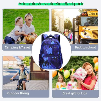 MITOWERMI Kids' Backpack for Boys Girls Elementary School Bags for Boys Bookbags Primary Students Children Backpack Dark Blue Geometric - color: Plaid Blue