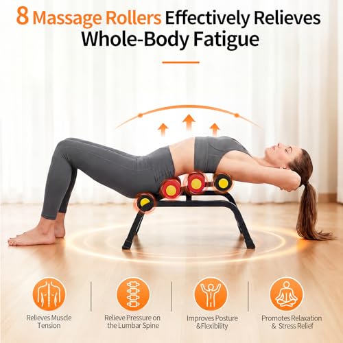 Mini Inversion Table with Rollers, Back Extension Machine for Back Pain Relief, Easy to Assemble & 297LBS Weight Capacity, Spinal Decompression Table for Home Gym