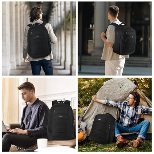 BIKROD Travel Laptop Backpack for Men and Women, Black School Backpacks for Teen Boys and Girls, Water Resistant Back Pack, Business Sturdy 17.3 Inch Computer Bag - size: 17.3 Inch
