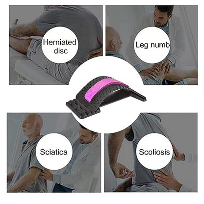 Back Stretcher for Lower Back Pain Relief, 4 Level Adjustable Lumbar Cracker Board Massager, Stretching Device for Scoliosis, Sciatica (Pink) - color: Pink