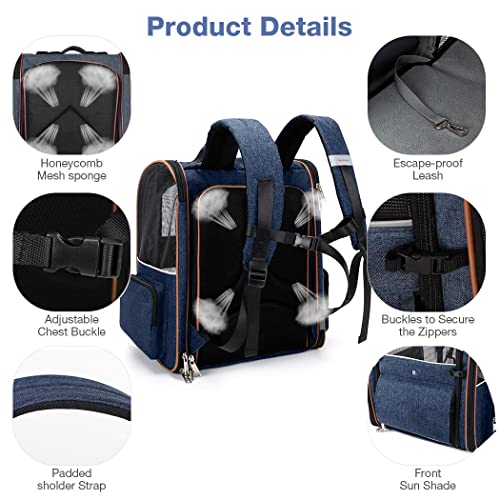 Extra Large Cat Backpack Carrier Expandable Pet Carrier Backpack for Small Dogs Medium Cats Fit Up to 18 Lbs, Dog Backpack Carrier, Foldable Puppy Backpack Carrier for Travel, Hiking,Blue - color: Blue
