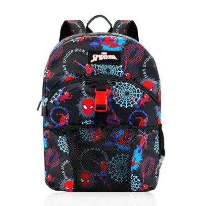 Spider Man Backpack with Lunchbox Set for Boys School Bundle + More | 16in Large Durable Spider Man Bookbag w/ Insulated Lunch Box Plus Water Bottle, Stickers, More - Spiderman School Supplies
