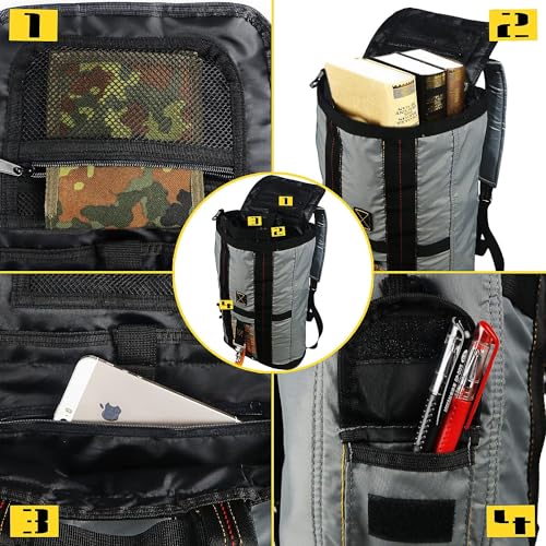 Military Tactical Backpack Parachute Buckles Hook Nylon Rucksacks Flight Backpacks Day Pack for Outdoor,Hiking,Camping (Grey) - color: Grey