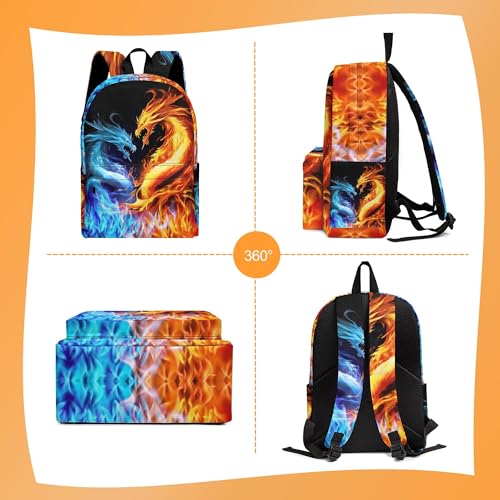 3PCS Backpack for Boys Girls, Kids Back To School Backpack Sets with Lunch Bag Pencil Case, Large Capacity 17 Inch Bookpack 3 in 1 Set for Teens Elementary Middle High School Students (Dragon) - color: Black Dragon