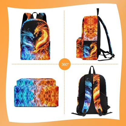 3PCS Backpack for Boys Girls, Kids Back To School Backpack Sets with Lunch Bag Pencil Case, Large Capacity 17 Inch Bookpack 3 in 1 Set for Teens Elementary Middle High School Students (Dragon) - color: Black Dragon