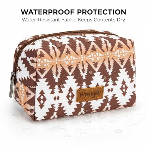 Montana West X Wrangler Travel Makeup Bag Waterproof Cosmetic Bag Portable Makeup Pouch for Women Large Toiletry Bag - color: Coffee