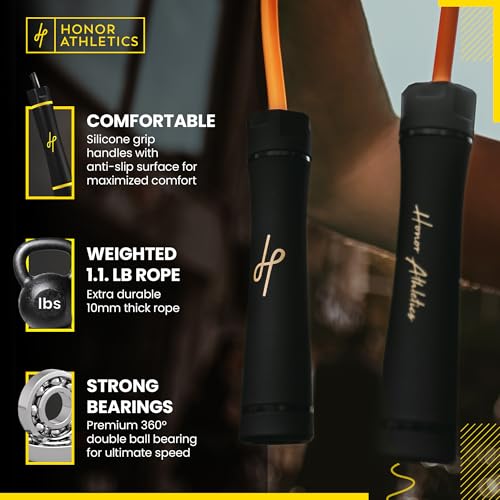 Honor Athletics 3.0 Muay Thai Style Weighted Jump Rope/Crafted for High-Intensity Training/Muay Thai & MMA - Lasting PVC Jump Rope - Heavy 1.1lb PVC Jump Ropes for Fitness - color: Black