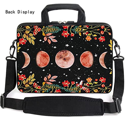 AMARY 15.4" 15.6" laptop sleeve adjustable shoulder strap with handle accessory pocket for men women (Flowers Moon) - color: Flowers Moon