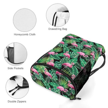 Tropical Flamingos Drawstring Backpack Gym Bag With Shoe Compartment String Bag Sport Beach Swimming Sackpack For Women Men - color: Tropical Flamingos