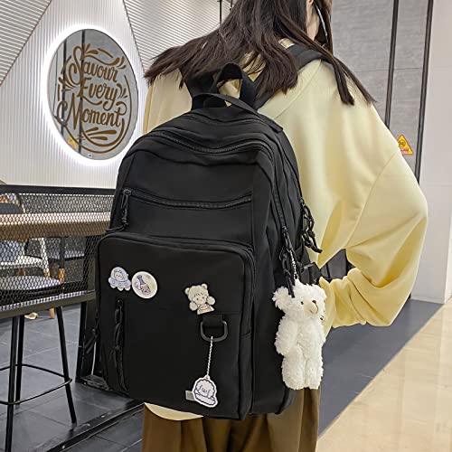 GAXOS Cute Aesthetic Backpack for School Girls Middle Student Bookbag - color: Black2