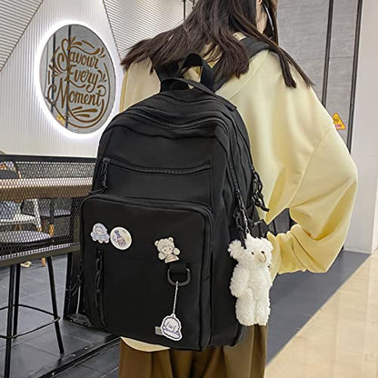GAXOS Cute Aesthetic Backpack for School Girls Middle Student Bookbag - color: Black2