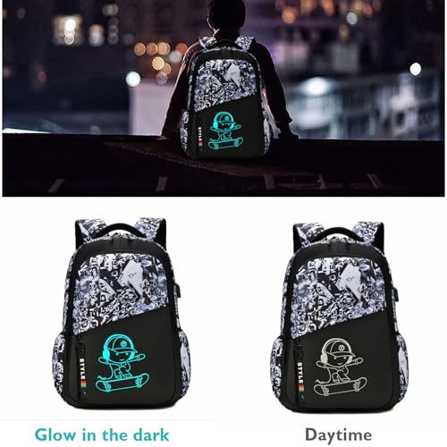 School Backpack for Boys, Kids Backpacks Laptop Backpack with USB Charging Port, Lightweight Bookbag for Elementary Middle School Bags Waterproof Travel Backpack - style: Skateboard-3