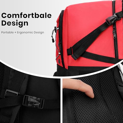 Soccer Backpack with Ball Holder,Youth soccer Bag for Basketball,Volleyball-Includes Separate Shoe Compartment&and Insulation (Red) - color: Red