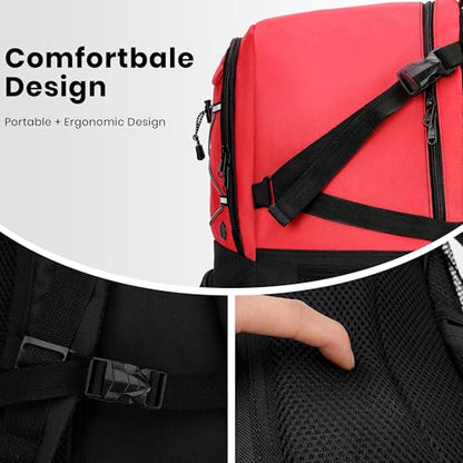 Soccer Backpack with Ball Holder,Youth soccer Bag for Basketball,Volleyball-Includes Separate Shoe Compartment&and Insulation (Red) - color: Red