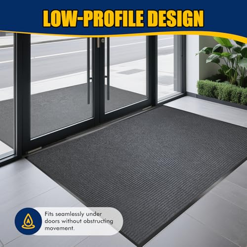 Extra Large Indoor/Outdoor Entrance Mat - 4 x 6 Feet, Rubber Border Door Mat Heavy Duty, Waterproof, Low-Profile, Easy to Clean, Rubber Entry Mat, Commercial Floor Mat, Charcoal Grey - size: 4 x 6 Feet