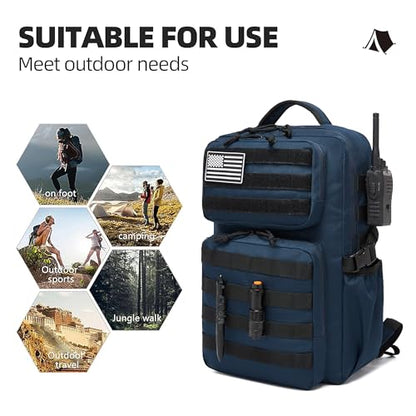 Wotony Military Tactical Backpack for Men Waterproof Daypack 3 Day Assault Pack Molle Bag with Water Bottle Holder - color: Blue, size: 30L