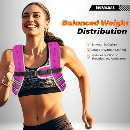 WIN4ALL Weighted Vest Woman, 6lb/8lb/12lb/16lb/20lb, Adjustable Women Weighted Vest for Walking, Strength Training, Running, Fitness, Muscle Building, Black - color: Pink, size: 20 LBS