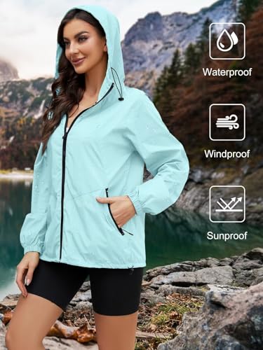 CRIPOM Light Weight Rain Jacket Women Waterproof Windbreaker Travel Rain Coats for Women Packable S-XXL - color: Blue, size: X-Large