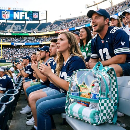 Fomaris Stadium Approved Clear Backpack 12x6x12 Clear Bag for Stadium Events, Sports, Concerts, Festivals - Checkered Green - color: Checkered Green