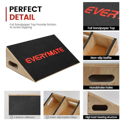 EVERYMATE Heavy-Duty Wooden Slant Boards for Exercise & Calf Stretch – 19.7" Wide Incline Board for Squats, Non-Slip Surface, Fixed 25° Angle for Strength & Flexibility Training, 1200 lbs Capacity - color: Slant Board-1