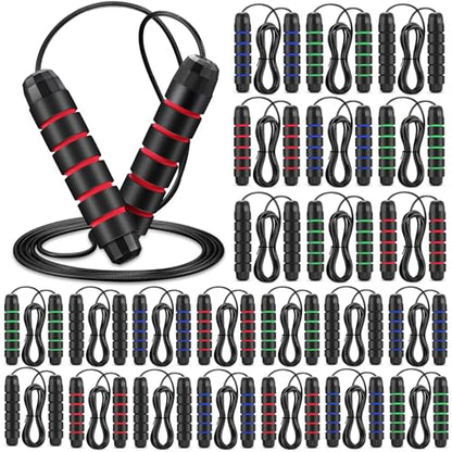 HyDren 24 Pieces Jump Ropes for Fitness with Ball Bearings Speed Jumping Bulk Adjustable Skipping Rope with Foam Handles for Men Women Cardio Training